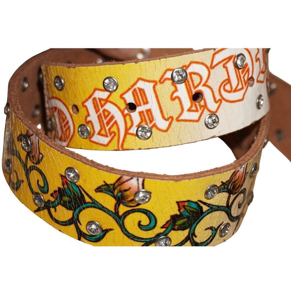 Ed Hardy by Christian Audigier Tattoo Graphic Studded Leather Belt Size XL